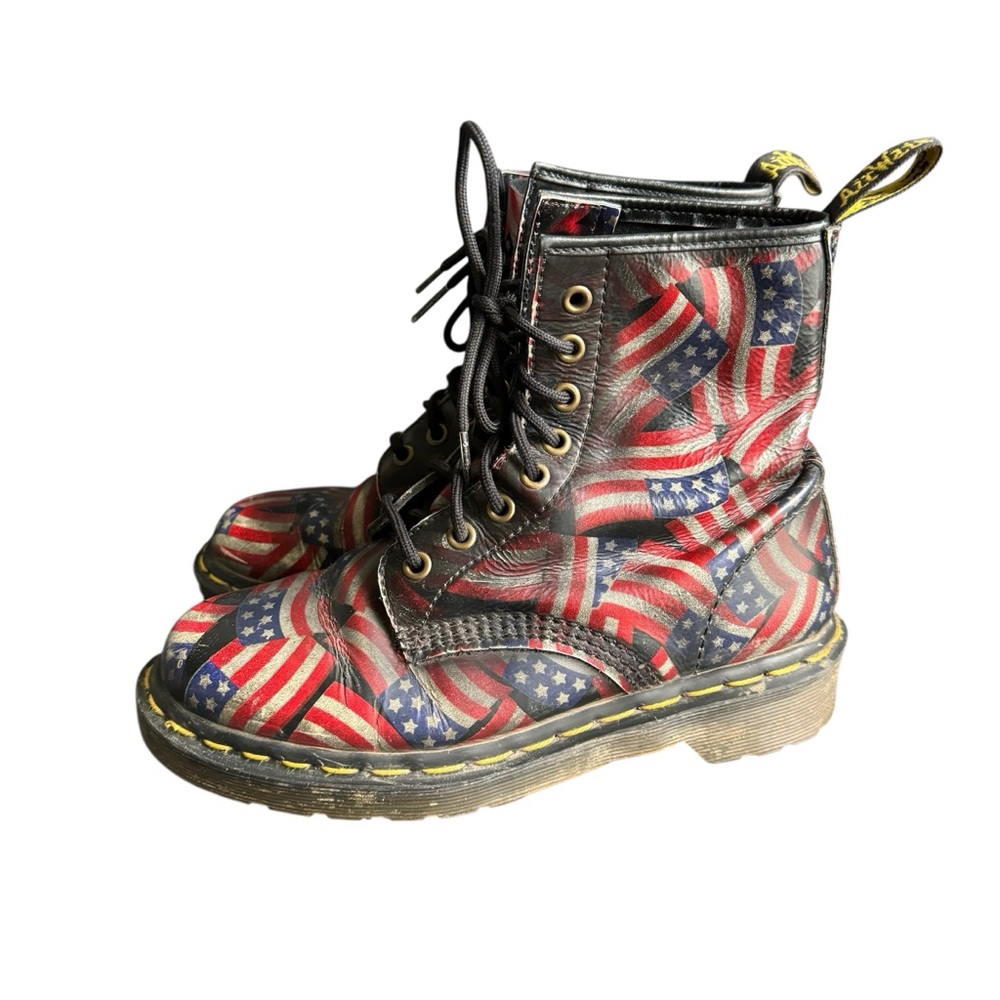 Dr Martens American Flag Combat Boots Vintage Made In England Unisex Womens 6.5